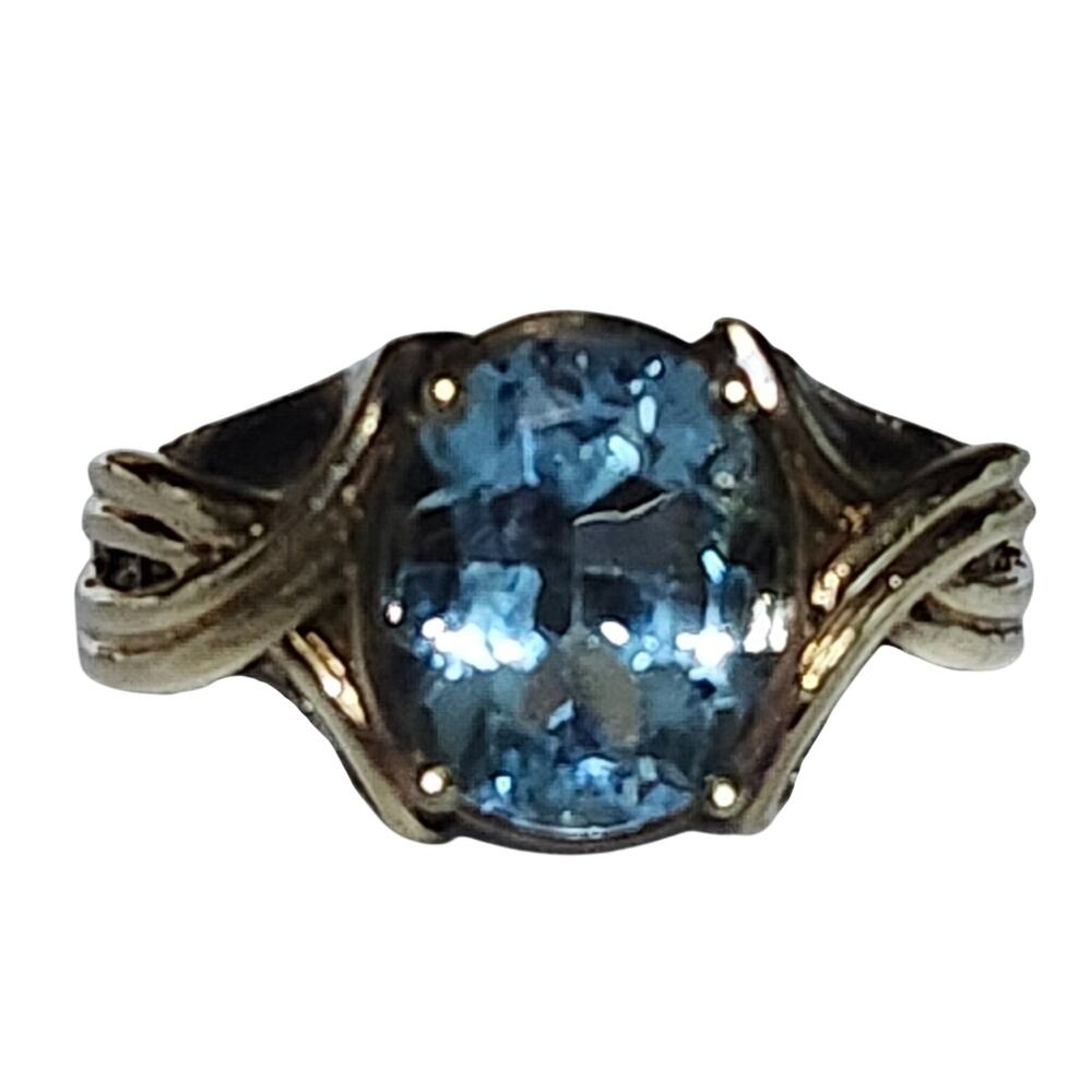 VIP / Service Merchandise  925 Sterling Silver Sky Blue Topaz Two Tone Size 9
